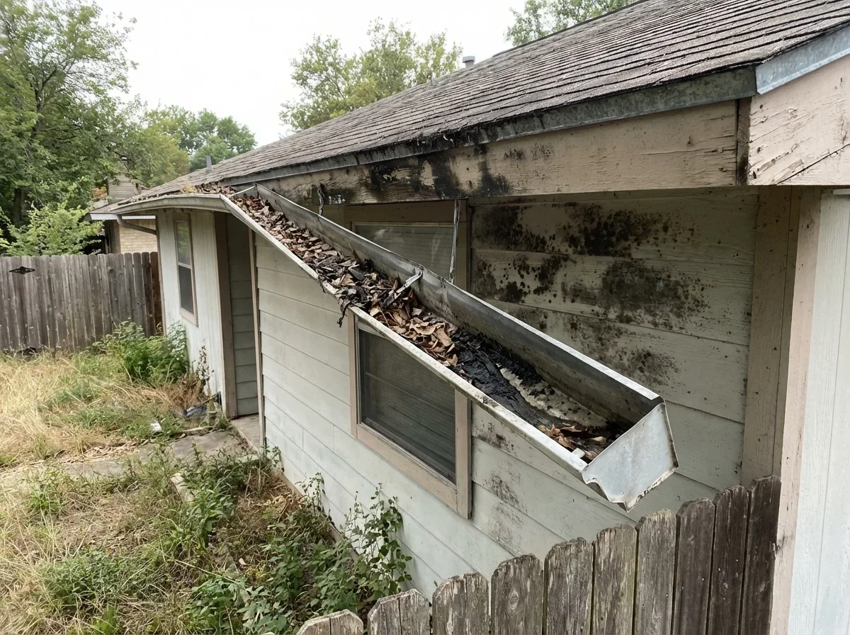 Sagging gutters can trap moisture, inviting mold growth; call for inspection