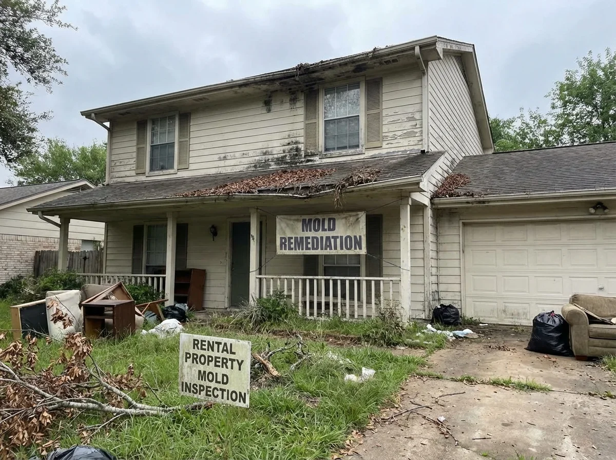 Overflowing gutters can lead to moisture intrusion and hidden mold growth inside rental property
